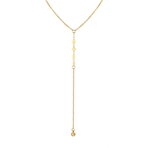Elegante collana a Y in acciaio inossidabile dorato con catena piatta e ciondoli a disco