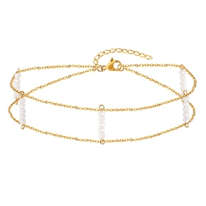 Double-layered gold stainless steel choker with faceted white crystals and lobster clasp
