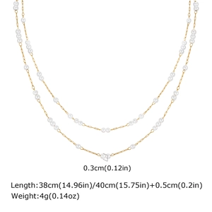 Détail du collier double rang doré avec perles de 3mm et dimensions marquées