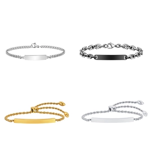 Bracelet Plaque d'Identité en Acier au Titane Personnalisé Chaîne Gourmette Minimaliste Bracelet à Barre Métallique Vierge Bijoux Unisexe