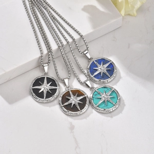 Men's octagram star necklaces with natural tiger eye and turquoise stone pendants