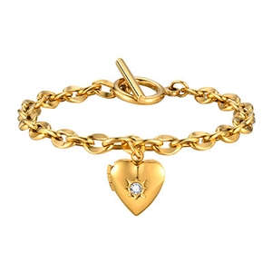 Bracciale a catena in oro con ciondolo a cuore e chiusura a levetta OT inossidabile
