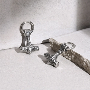 Boucles d'Oreilles Anneaux Marteau de Thor Mjolnir Viking Nordique en Acier Inoxydable pour Hommes Nœud Celtique Bijoux Hip Hop