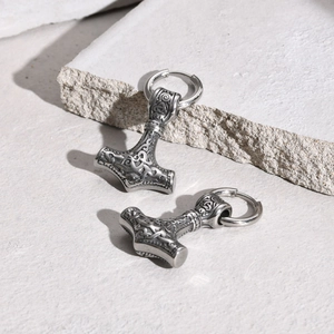 Boucles d'oreilles marteau de Thor Mjölnir en acier inoxydable vintage pour hommes