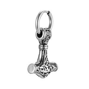 Boucle d'oreille homme Mjolnir Viking en acier inoxydable avec finition argent antique