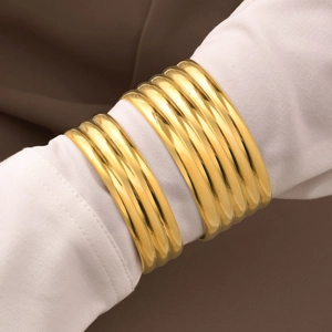 Chic chunky gold geometric bangle set for women with high-polish metallic finish