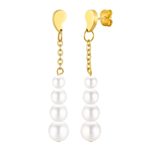 Boucles d'oreilles pendantes dorées avec perles blanches dégradées et clous en forme de haricot