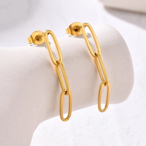 Stainless Steel Gold Plated Minimalist Link Chain Drop Earrings For Women Geometric Paperclip Link Earrings Fashion Jewelry