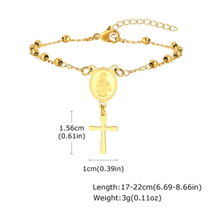 Spécifications détaillées de taille pour le bracelet chapelet doré avec croix et médaille