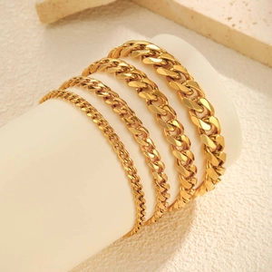 Bracciali a catena cubana minimalisti in acciaio inossidabile dorato in quattro larghezze
