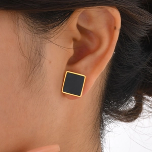 Minimalist Stainless Steel Geometric Square Stud Earrings Gold Plated Black Enamel Fashion Jewelry For Women Accessory