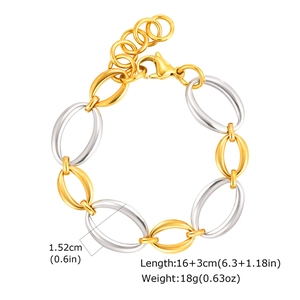 Détail du bracelet gourmette en acier inoxydable avec maillons dorés et argentés