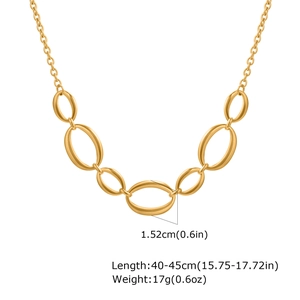 Détail du collier à maillons ovales en acier inoxydable doré 18 carats avec dimensions