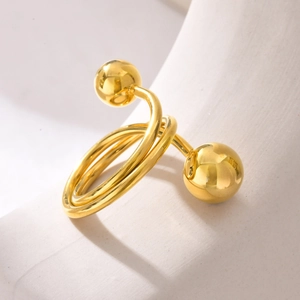 Minimalist gold plated stainless steel triple layered cross ring with polished beads