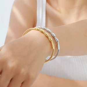 Minimalist Stainless Steel Twisted Cable Cuff Bracelet For Women Adjustable Open Bangle Fashion Jewelry Gift Gold Silver