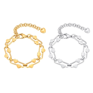 Bracelets coeur en acier inoxydable doré et argenté avec chaîne trombone et fermoir mousqueton