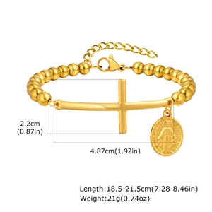 Specifiche delle dimensioni per il bracciale dorato con perline, croce e Vergine Maria