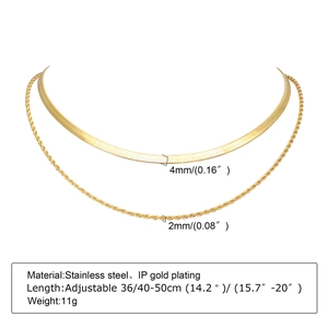 Spécifications de taille pour collier double en or, maille serpent 4mm et corde 2mm