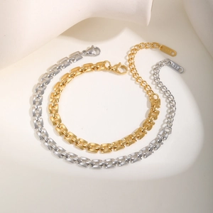 Elegant gold and silver stainless steel watch-link chain bracelets with K18 engraving