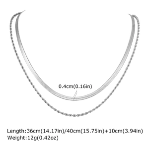 Détail du collier double rang en acier inoxydable avec dimensions des chaînes serpent et corde
