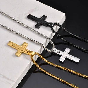 Collier Pendentif Croix en Acier Inoxydable pour Homme Double Couche Religieux Chrétien Bijoux Poli Chaîne Box