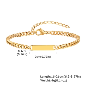 Bracelet gourmette en acier doré avec plaque d'identification de 0,4x2cm et chaîne réglable