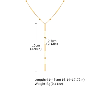 Graphique détaillé des dimensions du collier en Y doré et de la taille des perles