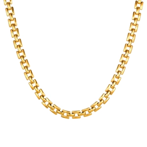 Golden watchband style chain necklace with flat link design and polished finish