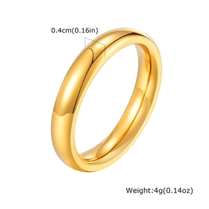 Detailed view of a 4mm wide gold stainless steel minimalist ring with size dimensions