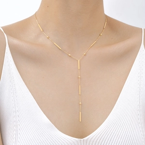 Collier à Gland en Forme de Y en Acier Inoxydable pour Femmes Plaqué Or Minimaliste Géométrique Barre Perle Ronde Strass
