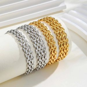 Fashion Stainless Steel Watch Band Bracelet For Women Gold Silver Plated Rectangular Link Chain Adjustable Commuter Jewelry Wristband Gift