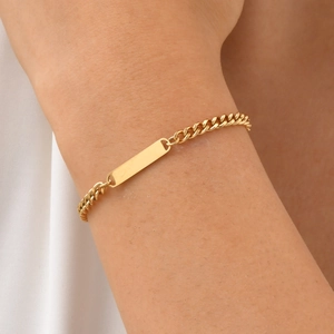 Bracelet cubain minimaliste en acier inoxydable doré avec plaque incurvée pour femme