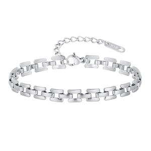 Polished silver stainless steel link bracelet with lobster clasp and K18 tag pendant