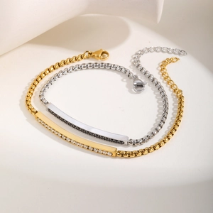 Bracelet Minimaliste en Acier Inoxydable avec Zirconia pour Femmes et Hommes Barre Géométrique Incrustée Chaîne Ajustable