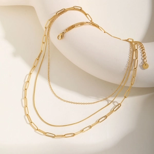 Dreilagige goldene Edelstahlkette mit Schlangen- und Büroklammer-Gliederketten
