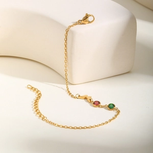 Bracelet Charme Papillon en Acier Inoxydable Plaqué Or Strass Rouge Vert Pierre Gemme Ronde Réglable Bijoux pour Femmes
