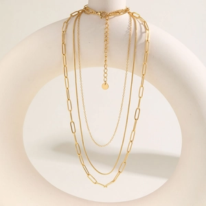 Mehrlagige Schlangenkette Und Büroklammer Gliederkette Für Damen Edelstahl Vergoldet Multi Row Modeschmuck Halskette
