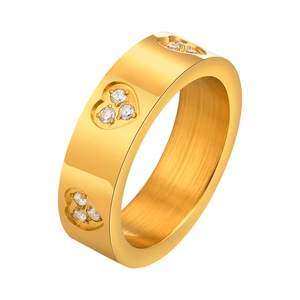 Golden stainless steel heart ring with clear zircon inlay and brushed inner texture
