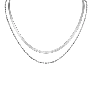 Collier double épaisseur en acier inoxydable avec chaîne à chevrons et chaîne torsadée