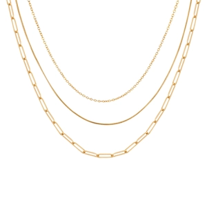 Dreilagige goldene Edelstahlhalskette mit Schlangenkette und Büroklammer-Gliedern