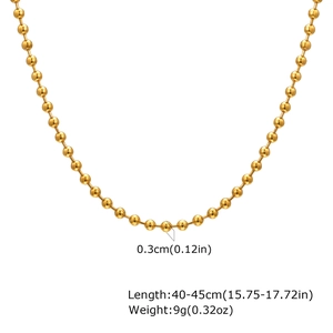Detailed view of 3mm gold bead necklace with 40-45cm adjustable chain and polished finish