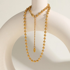 Minimalist gold ball bead chain necklace in stainless steel with elegant lobster clasp