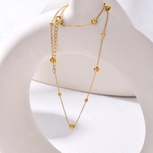 Collier minimaliste en acier inoxydable doré avec perles et fermoir mousqueton ajustable