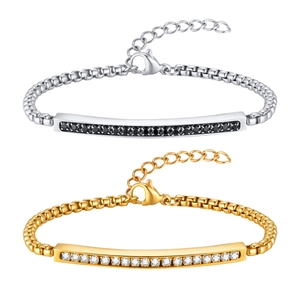 Bracelets de couple minimalistes en acier inoxydable avec zircons en doré et argenté