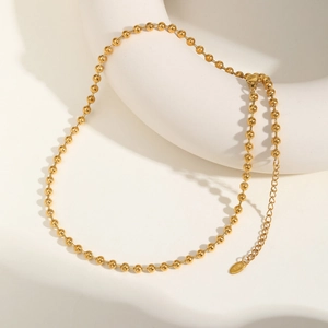 Minimalist gold ball chain necklace in stainless steel with lobster clasp and K18 tag
