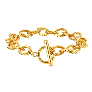 Gold plated stainless steel twisted chain bracelet with classic OT toggle clasp design