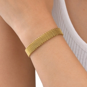 Edelstahl Breit Maschenband Armband Für Damen Gold Galvanisiert Maschenstruktur Verstellbar Pendeln Mode Schmuck