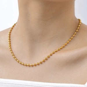 Minimalist Stainless Steel Gold Plated Ball Chain Necklace For Women Elegant Adjustable Bead Chain Jewelry Accessories