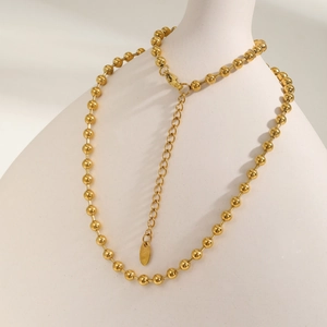 Minimalist gold plated stainless steel bead ball necklace with lobster clasp and extension chain