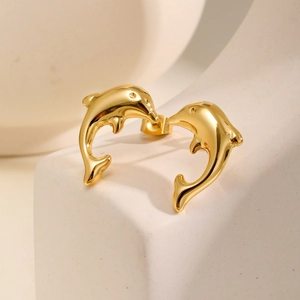 Fashion Stainless Steel Gold Dolphin Stud Earrings For Women Minimalist Animal Shape High Polish Jewelry Accessories